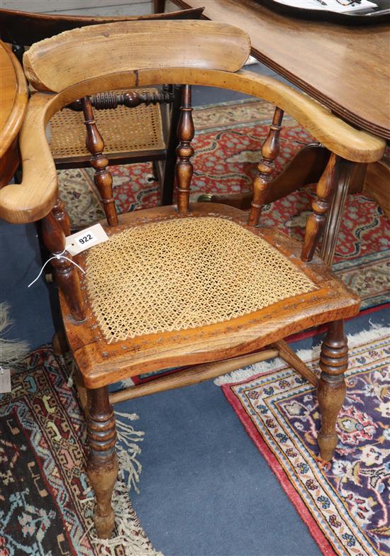 A Victorian cane seat smokers bow chair